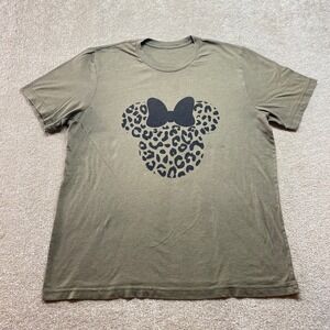 Leopard‎ Minnie Mouse Bow Shirt Womens XL Short Sleeve Crew Neck Graphic Tee